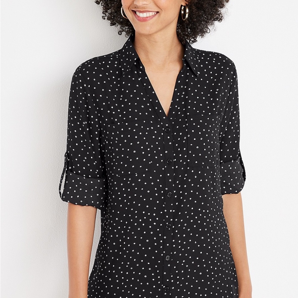 Maurices Polka Dot Blouse‎ XS Black & White
